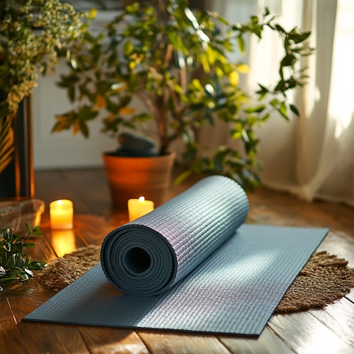 Yoga mat surrounded by glowing candles and lush green plants, symbolizing the rise of wellness travel and the emphasis on relaxation and mindfulness.